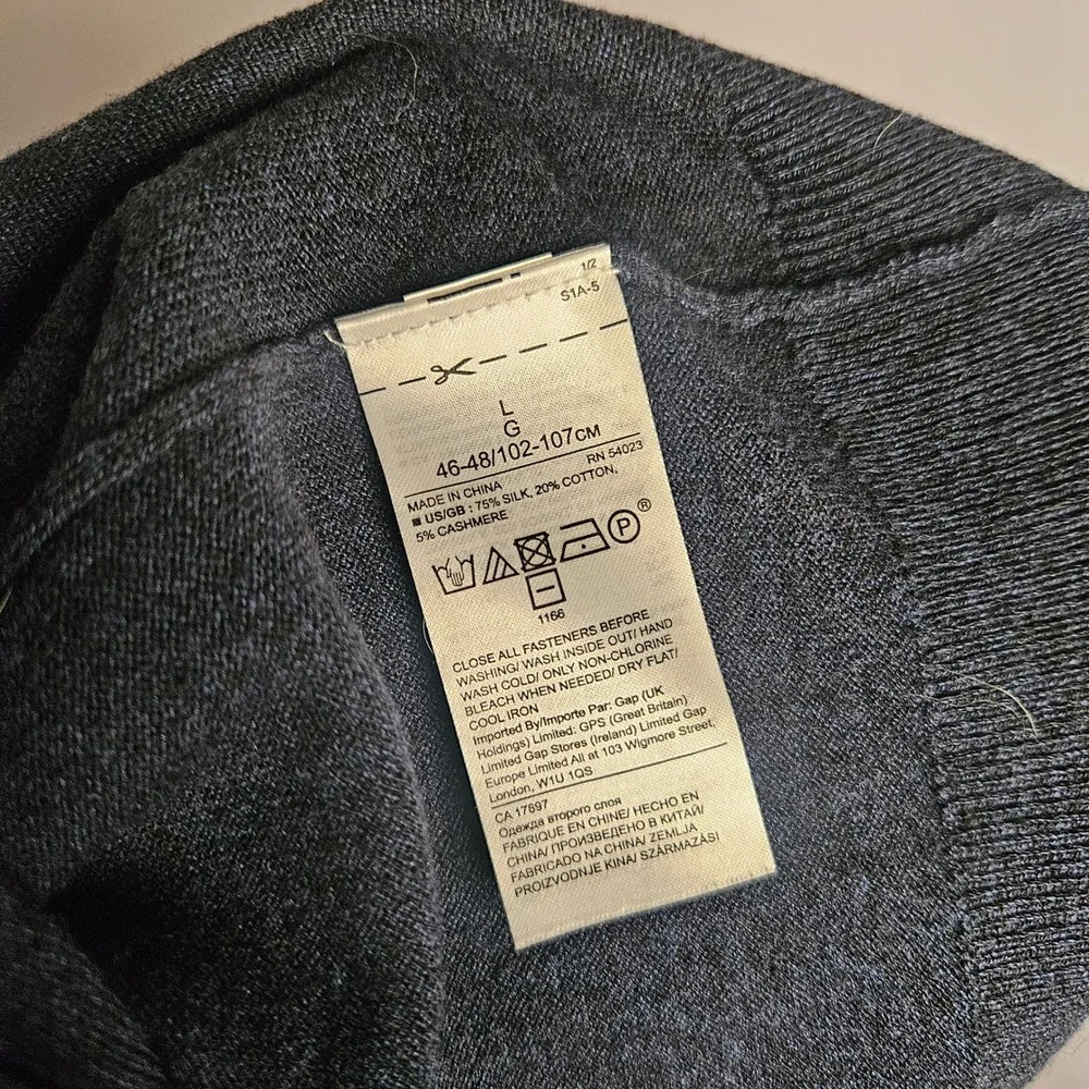 Banana Republic Silk Cotton Cashmere Full Zip Sweater Gray Stripe Mens Large